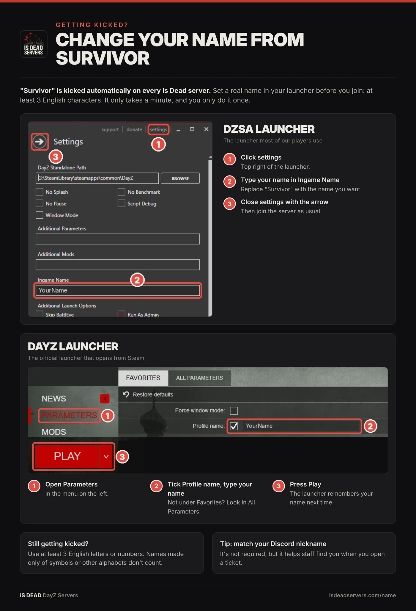 Cheat sheet: how to change your name from Survivor in DZSA Launcher and the DayZ launcher, step by step