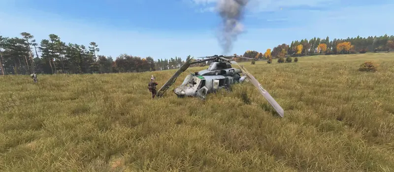 A smoking heli crash in a field on Livonia