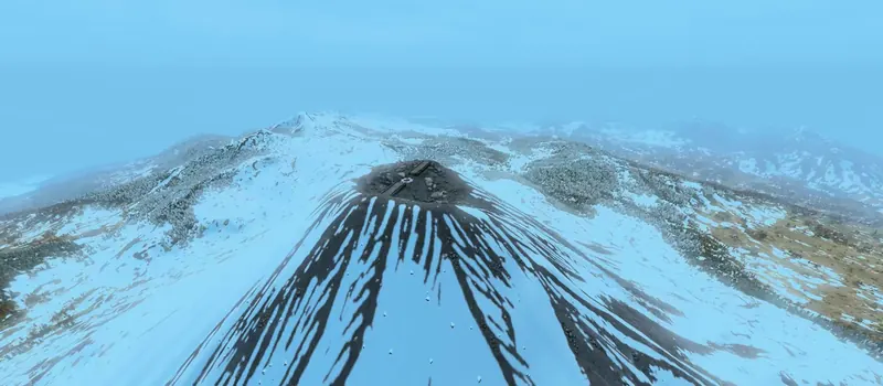 The snow-covered volcano on Sakhal
